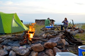 Our campfire. Our German helpers are sitting in the background.